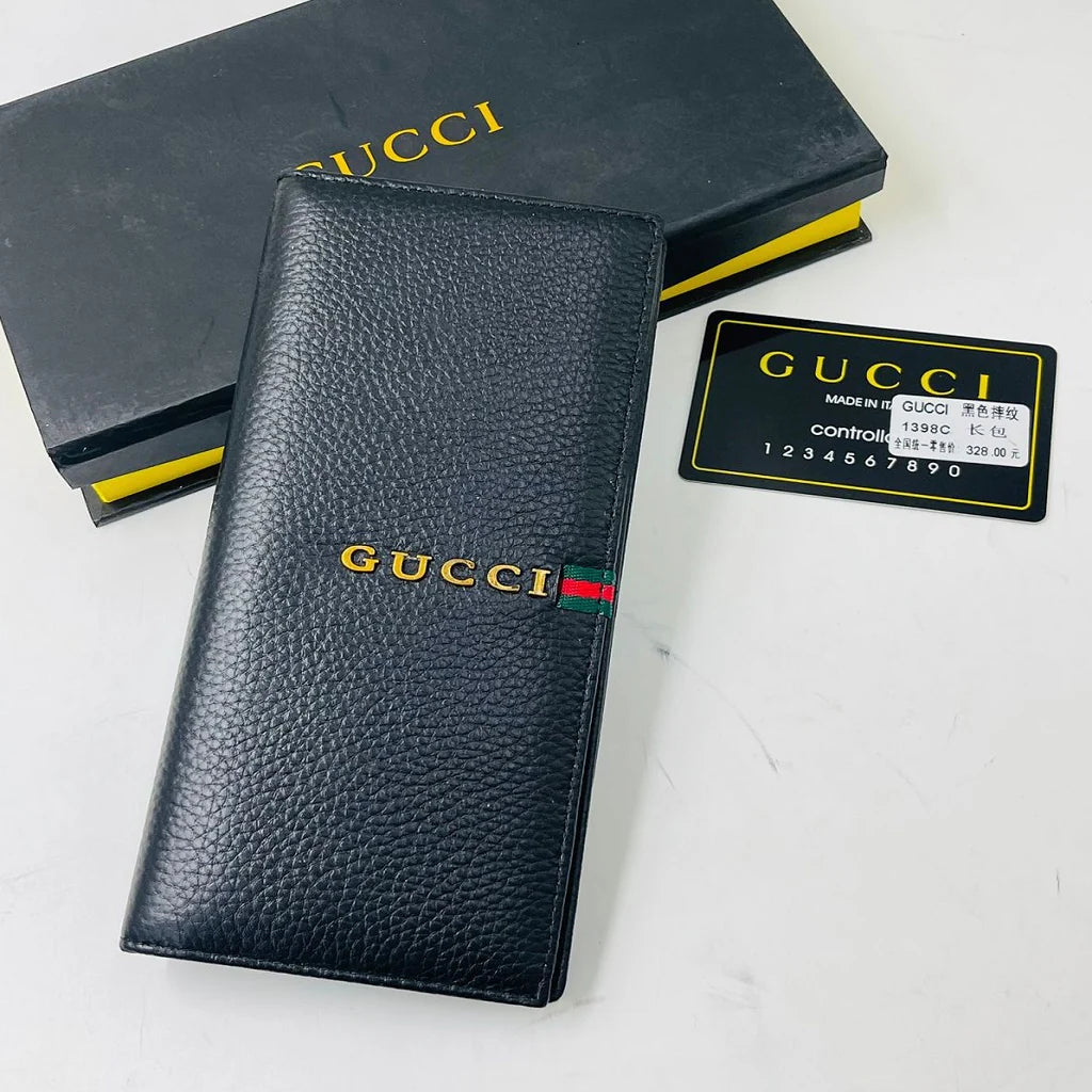 Designer  Leather Men Long Wallet Black