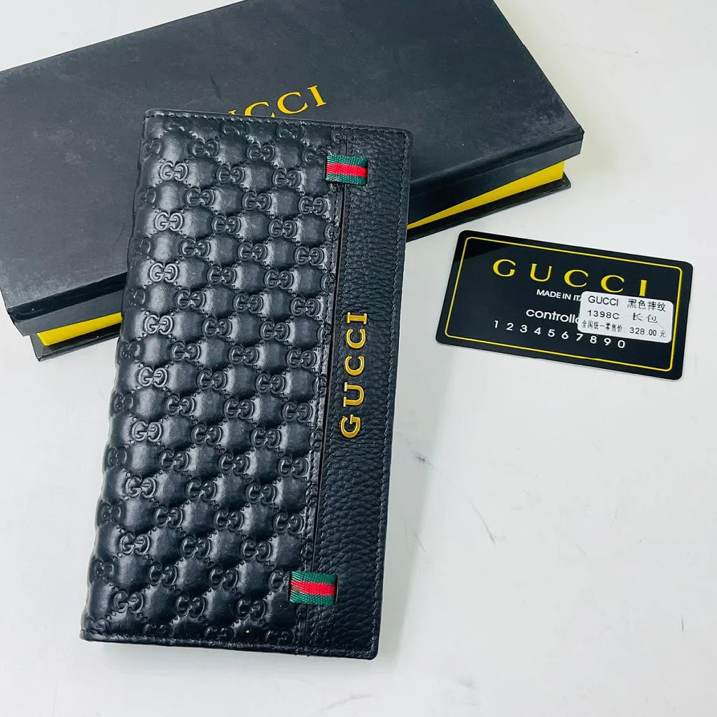 Designer  Leather Men Long Wallet Textured Black